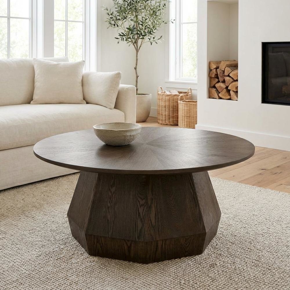Brown Transitional Coffee Table with Burnished Frame MDF and Ash Veneer