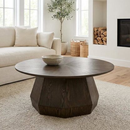 Brown Transitional Coffee Table with Burnished Frame MDF and Ash Veneer
