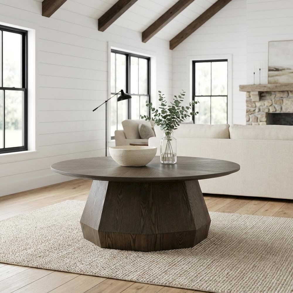 Brown Transitional Coffee Table with Burnished Frame MDF and Ash Veneer