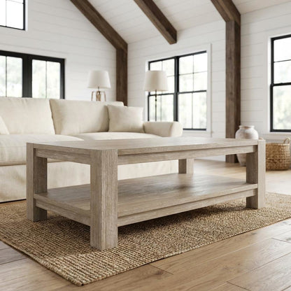 Gray Coffee Table with Beech Wood Frame and Single Shelf Storage