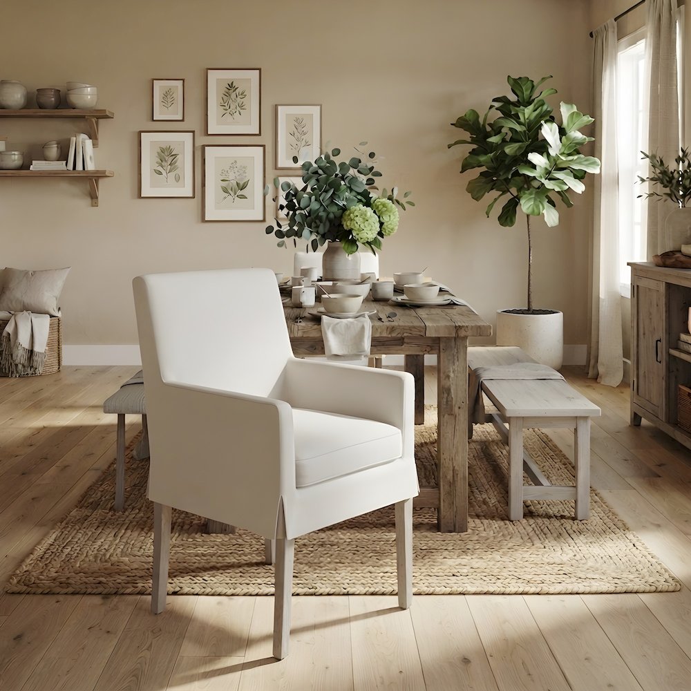 Upholstered Slipcover Arm Chair with Solid Oak Frame, Natural Gray Oak