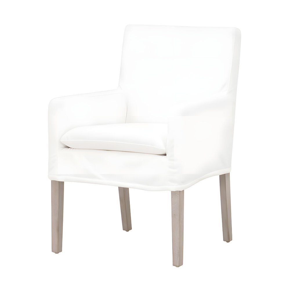 Upholstered Slipcover Arm Chair with Solid Oak Frame, Natural Gray Oak