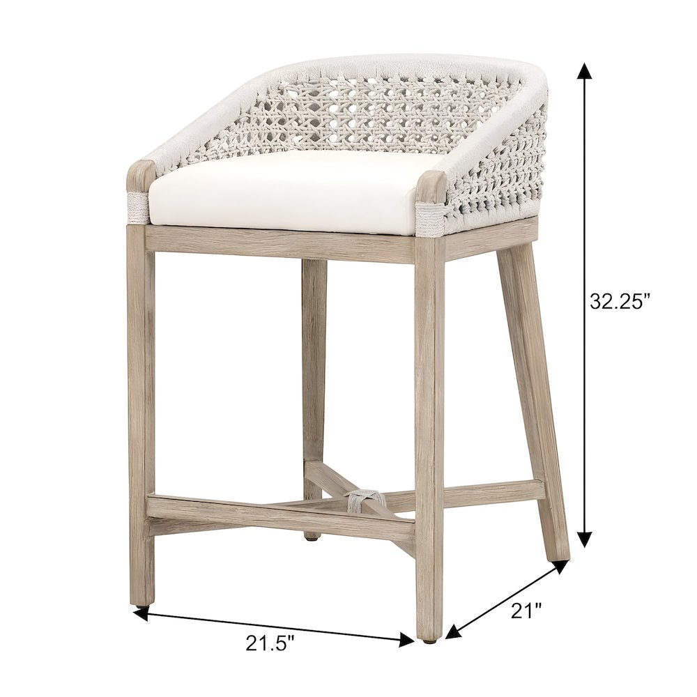 Solid Mahogany Counter Stool with Woven Rope Seat, Natural Gray Mahogany