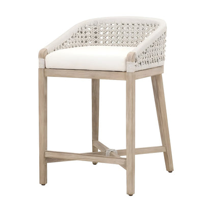 Solid Mahogany Counter Stool with Woven Rope Seat, Natural Gray Mahogany