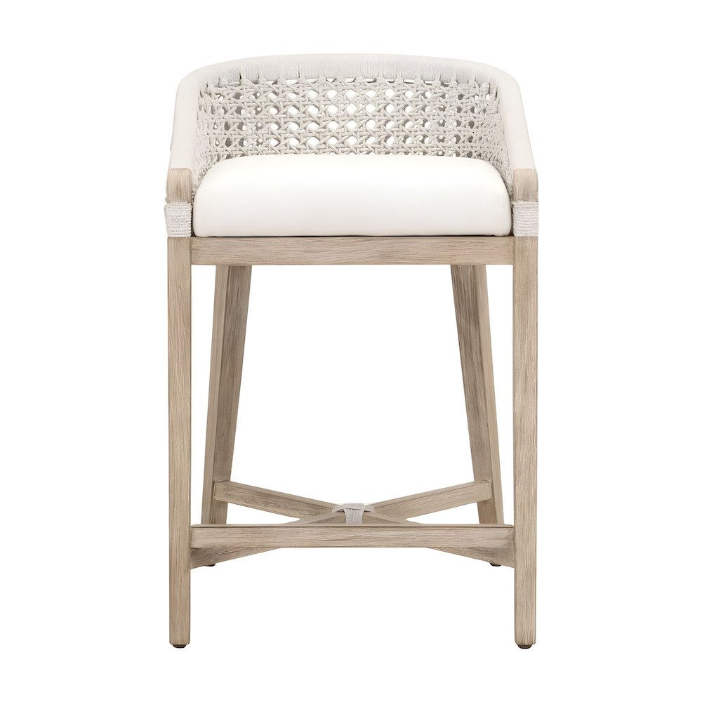 Solid Mahogany Counter Stool with Woven Rope Seat, Natural Gray Mahogany
