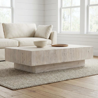 White Transitional Coffee Table Solid Reclaimed Pine Wood Durable Design