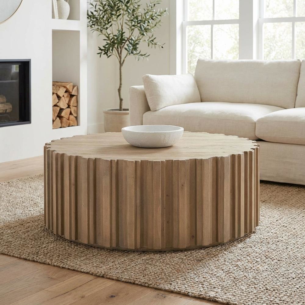 Gray Solid Reclaimed Pine Wood Coffee Table with Smoke Finish and Sturdy Frame
