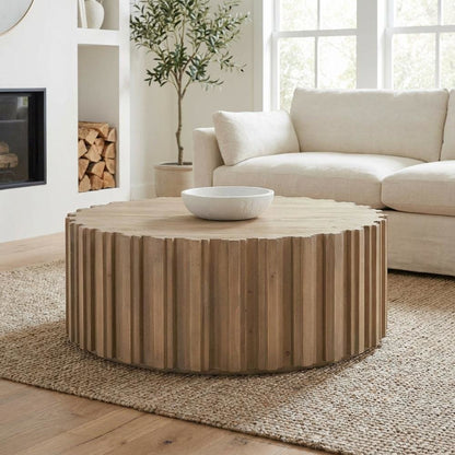 Gray Solid Reclaimed Pine Wood Coffee Table with Smoke Finish and Sturdy Frame