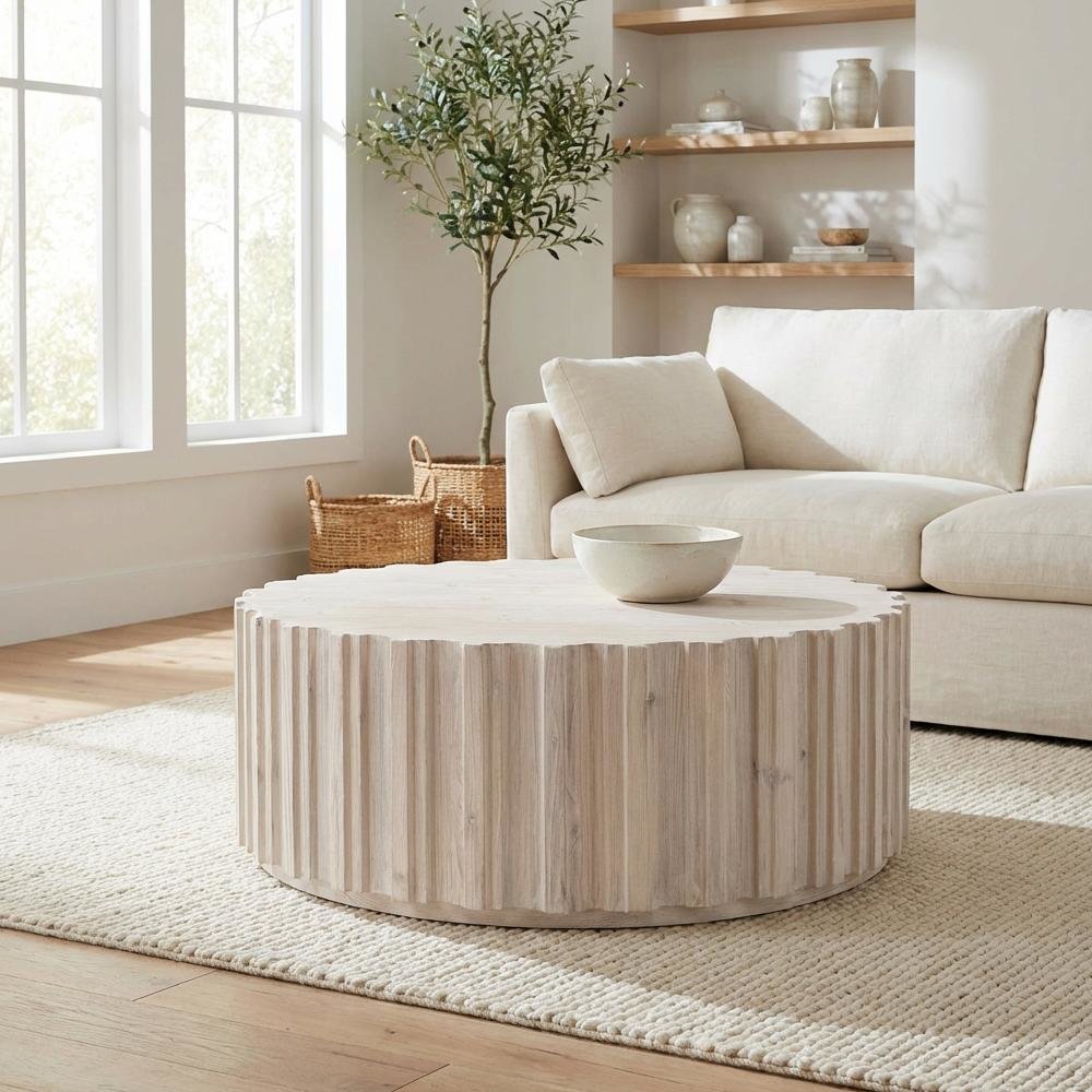 White Wash Pine Coffee Table Solid Reclaimed Pine Frame Durable Design