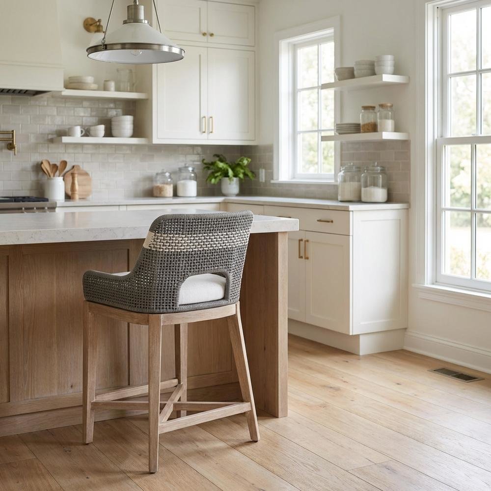 Dove Counter Stool with Solid Mahogany and Steel Frame Modern Design