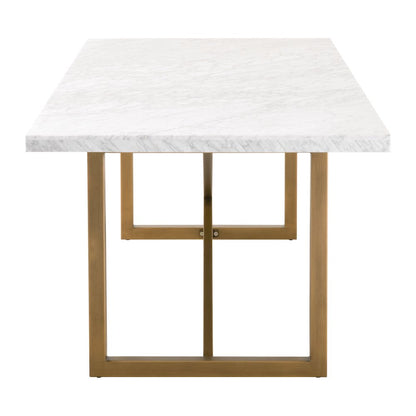 Dining Table White, Marble Veneer, Steel X-Brace, Modern