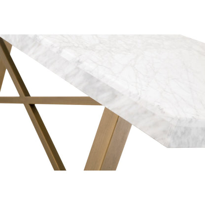 Dining Table White, Marble Veneer, Steel X-Brace, Modern