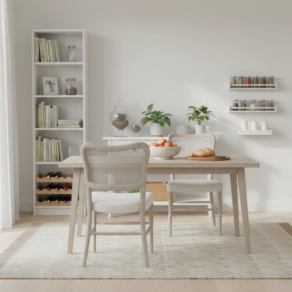 Dining Chair Set Brown, Cane Back, Solid Wood