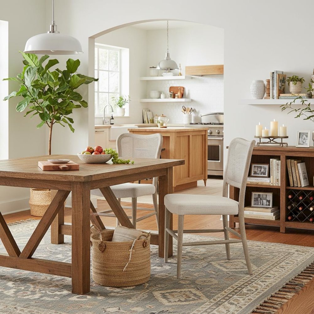 Dining Chair Set Brown, Cane Back, Solid Wood