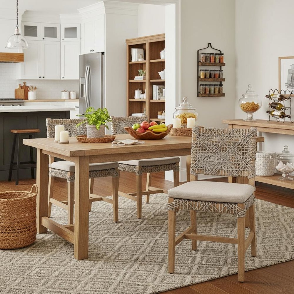 White Dining Chair 2-Piece Set, Solid Mahogany, Rope Design