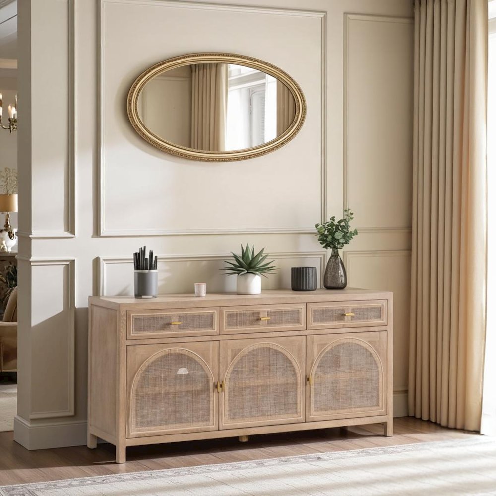 Gray Wood Buffet Cabinet – Bar Cabinet with Storage and Sideboard Design