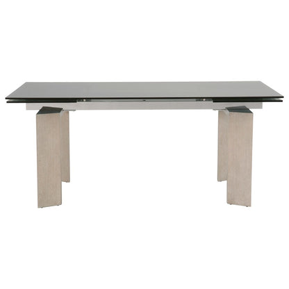 Gray Extension Dining Table, Ash Wood, Double Pedestal, Glass Top