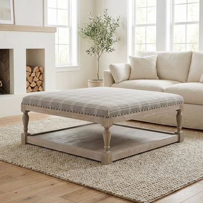 Gray Upholstered Coffee Table with Solid Ash Wood Frame and Foam Cushion