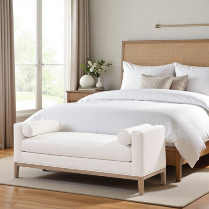 Gray Boucle Upholstered Bench for King Bed – Bedroom Bench