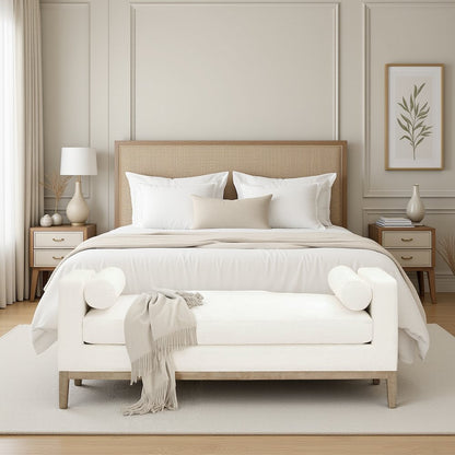 Gray Boucle Upholstered Bench for King Bed – Bedroom Bench
