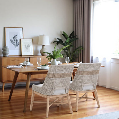 Gray Woven Chair Pair with Mahogany Frame, Accent Chairs Set of 2 Indoor