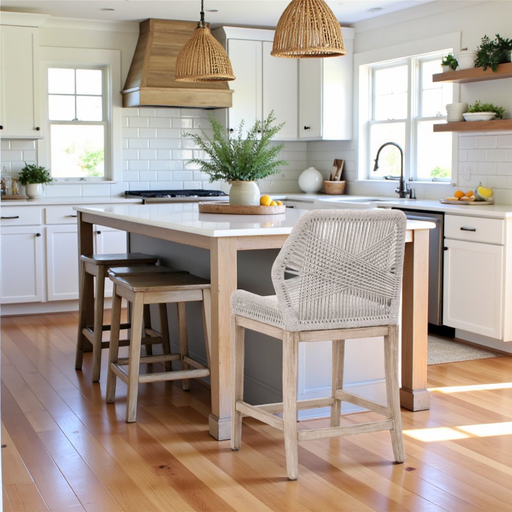 Gray Counter Stool with Mahogany Frame, Brown Bar Stool and Bar Chair Design