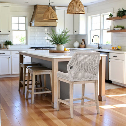 Gray Counter Stool with Mahogany Frame, Brown Bar Stool and Bar Chair Design