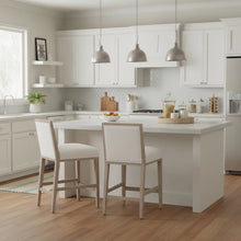 White Counter Stool 2-Piece Set, Upholstered, Rubberwood Frame