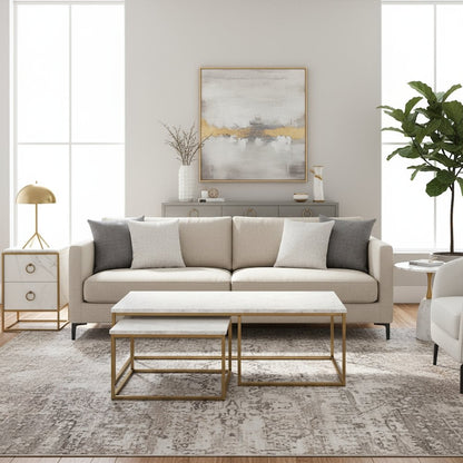 Nesting Coffee Table White, Two Pieces, Marble Veneer