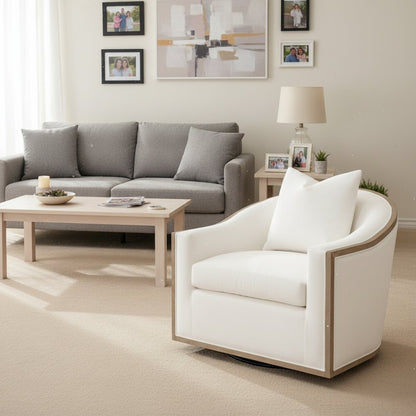 Swivel Club Chair White, Reversible Cushion, 360 Motion