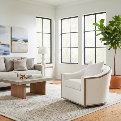 Swivel Club Chair White, Reversible Cushion, 360 Motion