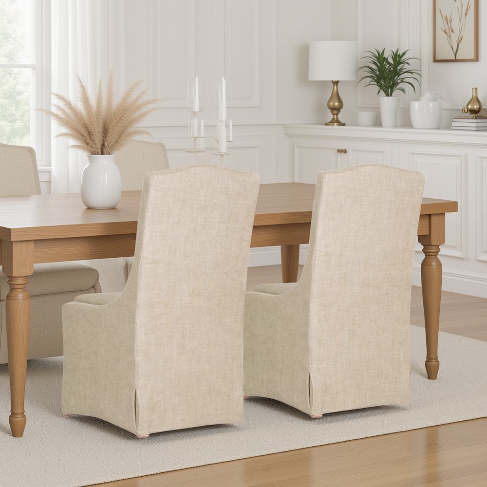 Beige Upholstered Dining Chair Set of 2 – Linen Dining Room Chairs, Armless