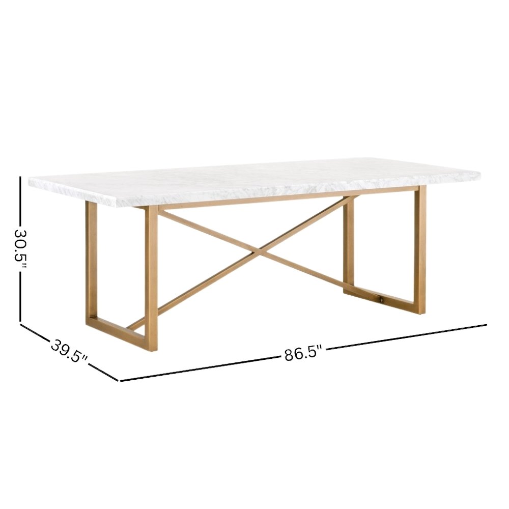 Dining Table White, Marble Veneer, Steel X-Brace, Modern