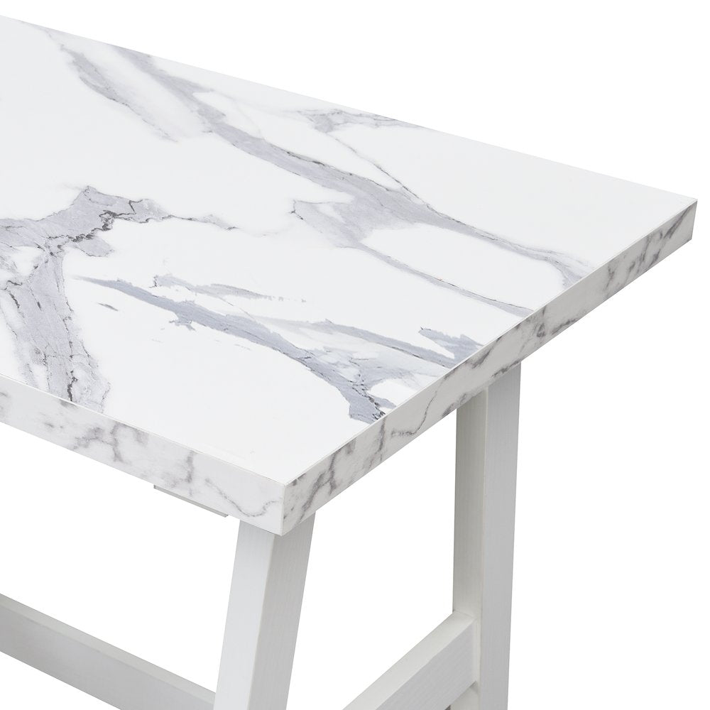 Designs2Go Trestle Desk with Shelves, White Faux Marble/White