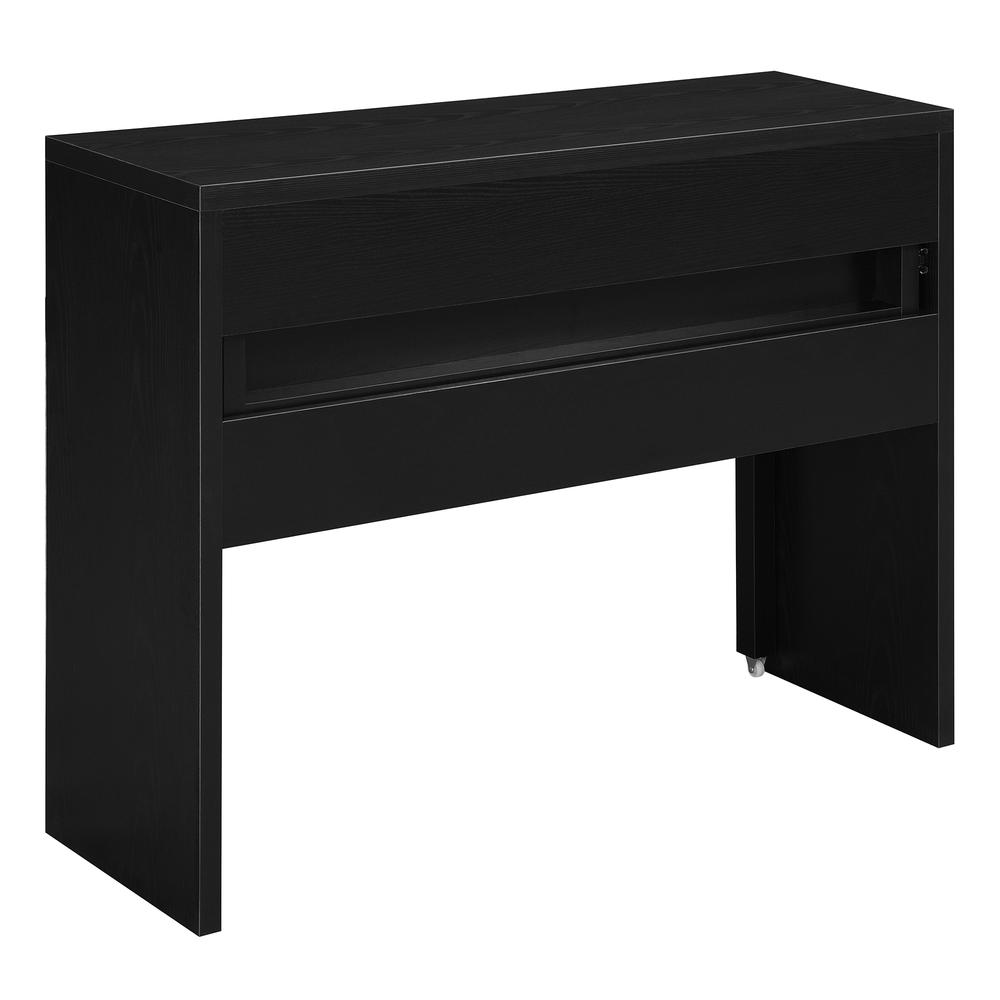 Sleek Black Console Desk with Sliding Drawer and Riser for Office Use