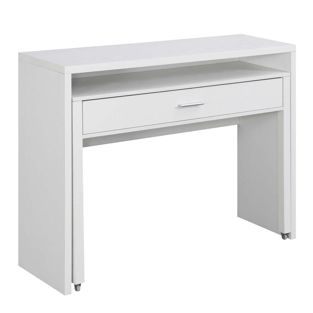 White Office Desk with Sliding Drawer, Riser, and Spacious Honeycomb Design