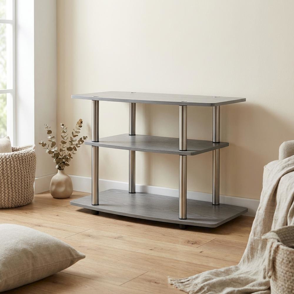 Gray No Tools 3-Tier TV Stand for TVs up to 37 inches, Transitional style