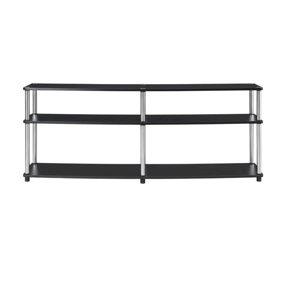 Espresso 3-Tier TV Stand, Particle Board, Steel Poles, 65-Inch Displays