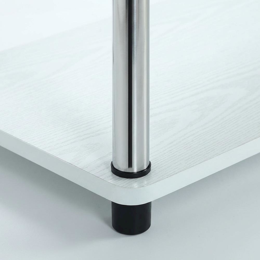 White 3-Tier TV Stand with Particle Board Construction and Stainless Steel Poles