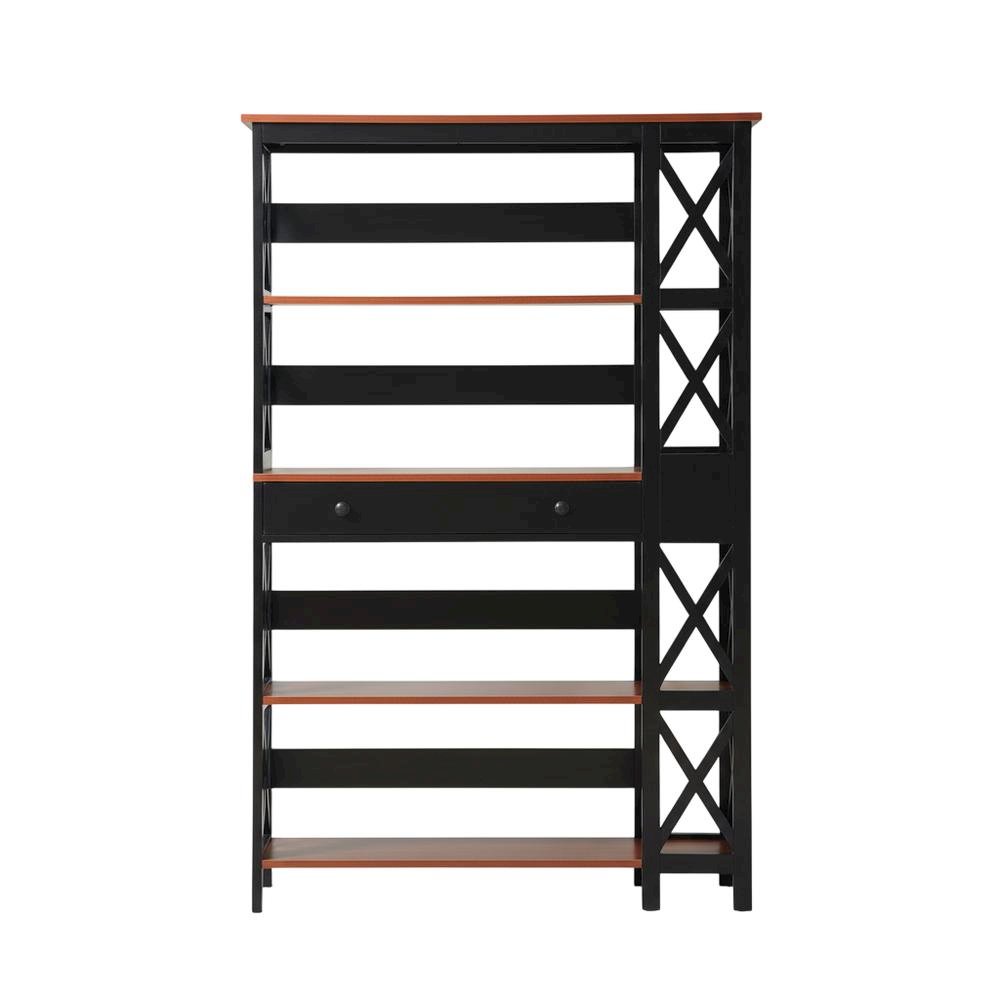 Wooden 5-Tier Bookcase - Storage Drawer, Durable Particle Board, Melamine Finish