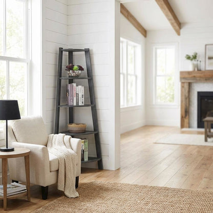 Corner Bookcase with Five Shelves for Space Saving Storage
