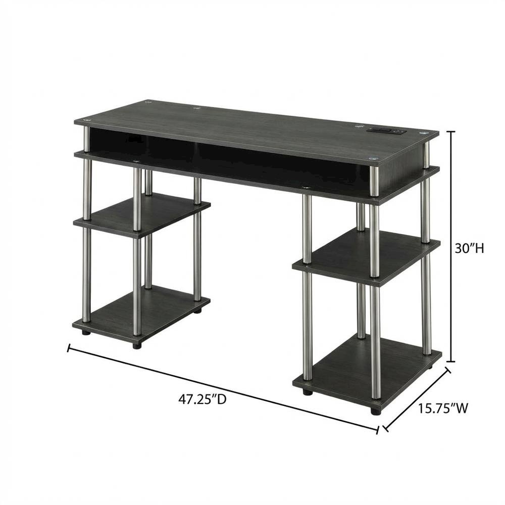 Contemporary Student Desk With Charging Station In Charcoal Gray For Home Office