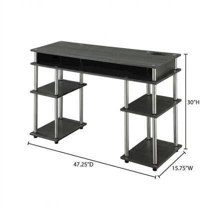 Contemporary Student Desk With Charging Station In Charcoal Gray For Home Office