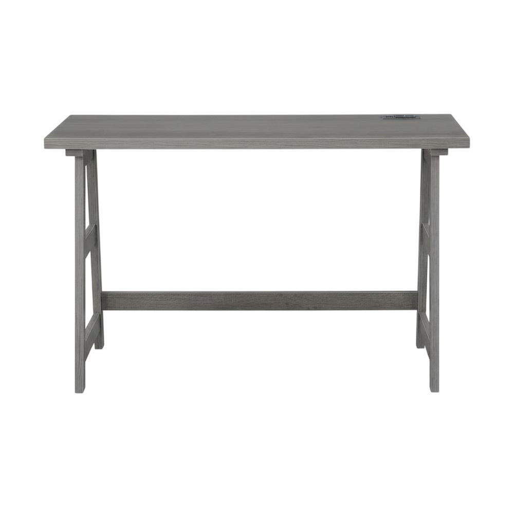Charcoal Gray Trestle Desk With Charging Station And Melamine Overlay