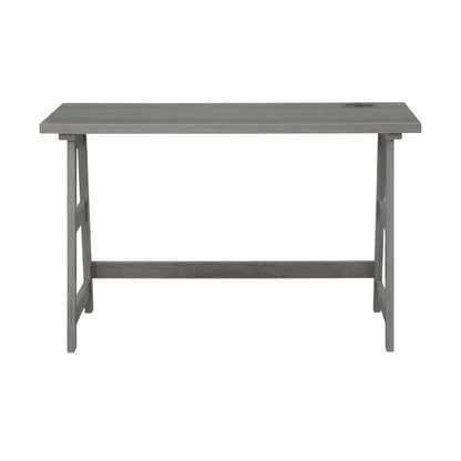 Charcoal Gray Trestle Desk With Charging Station And Melamine Overlay