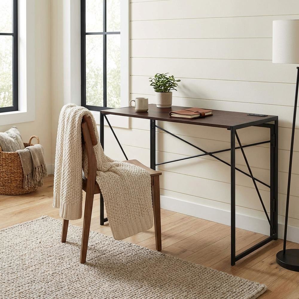 Foldable Office Desk With Built-In Outlets And Usb Ports