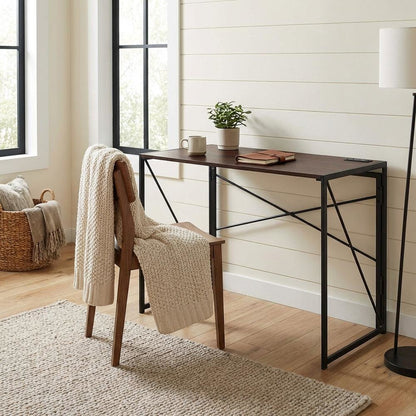 Foldable Office Desk With Built-In Outlets And Usb Ports