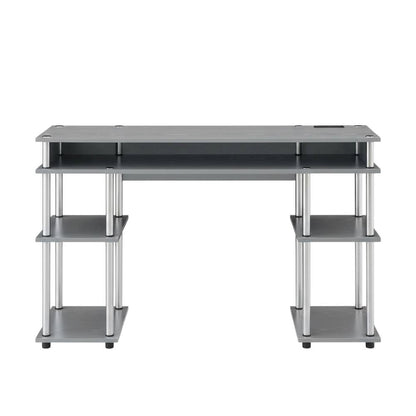 Gray Student Desk With Built-In Charging Station, Modern Workspace Solution