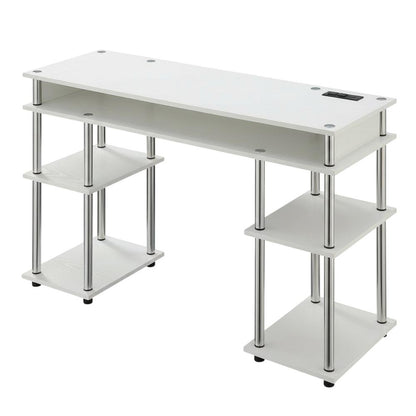 White Contemporary Student Desk With Charging Station And Modern Design
