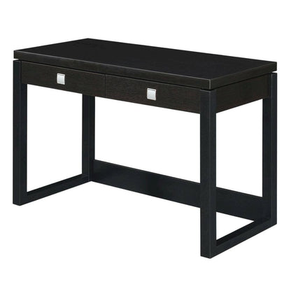 Espresso Office Desk With 2 Drawer Storage And Charging Station For Workspace